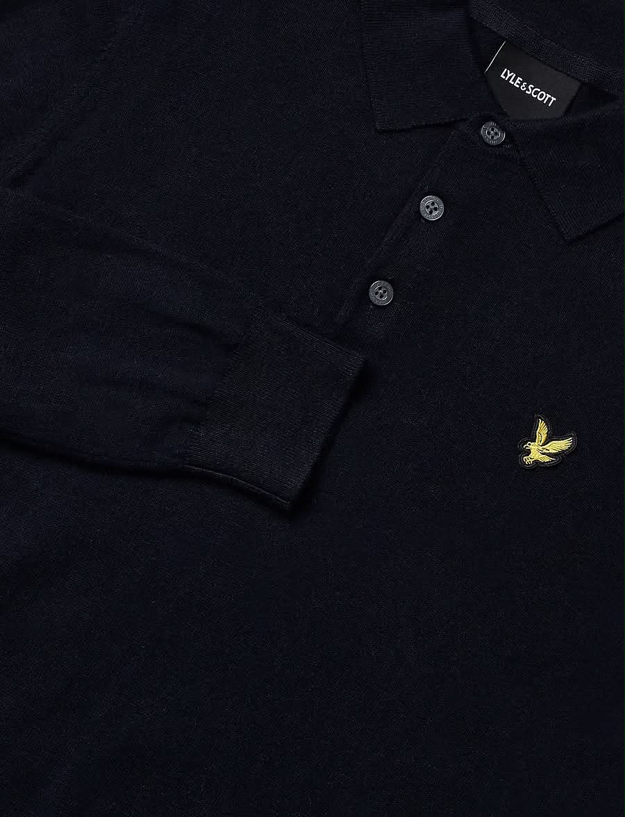 Cotton Merino Long Sleeve Knitted Polo