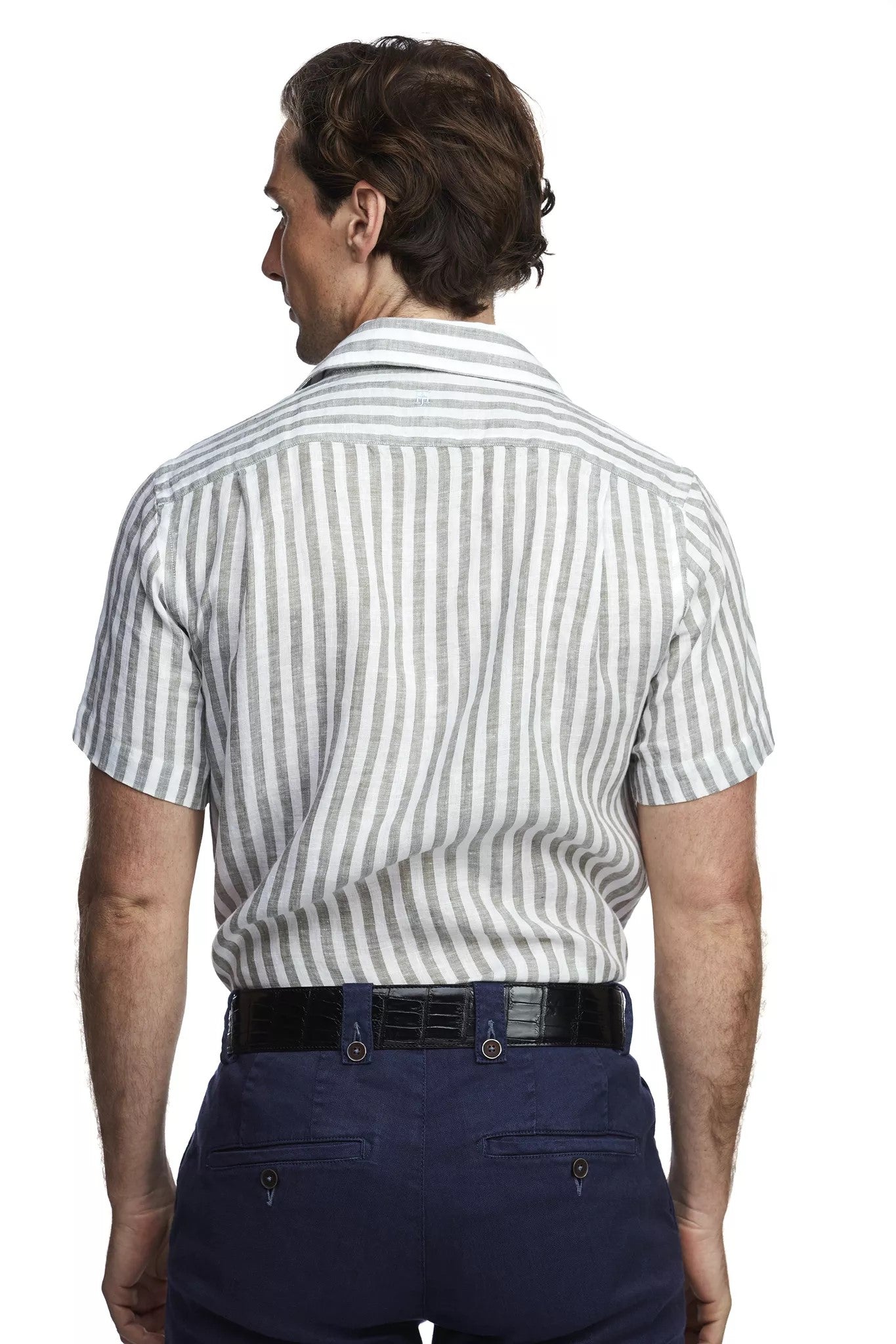 Linen short sleeve stripe shirt
